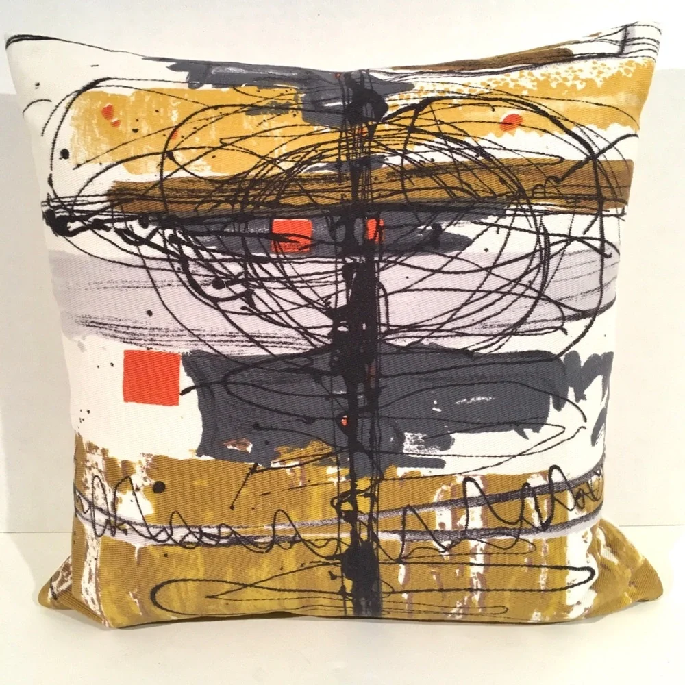 Vintage MCM D. Whitehead Abstract Fabric Pillow w Down/Feather Insert